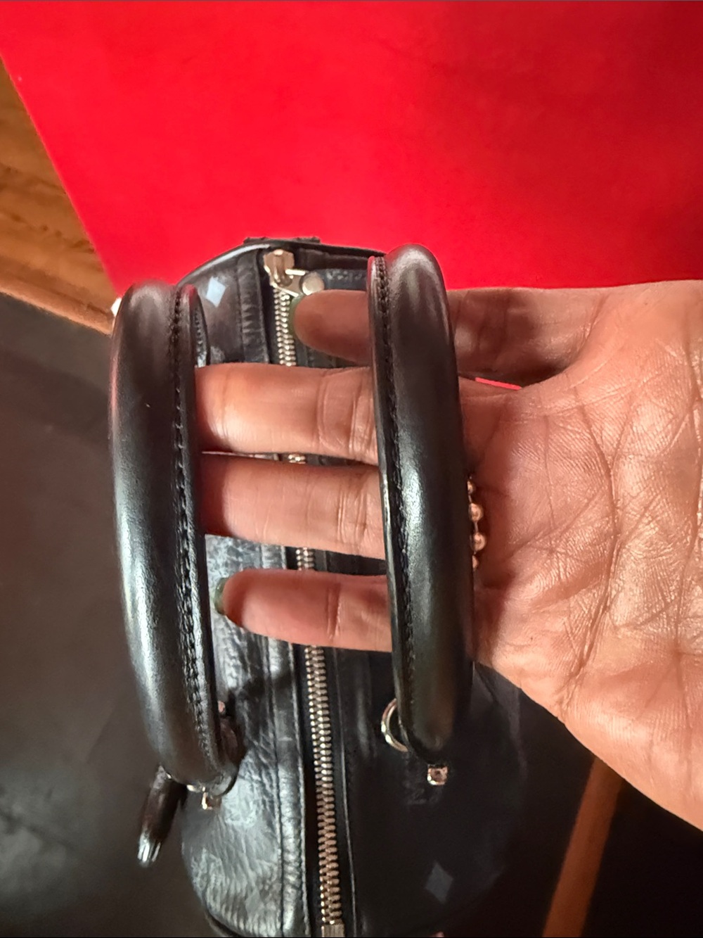 MCM Black Monogram Leather Satchel with Bone Charm - Picture 6 of 12